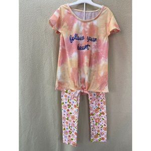 Wallflower/Cat & Jack Tie Dye Top w/ Floral Leggings (2-Piece Set) Small 7/8